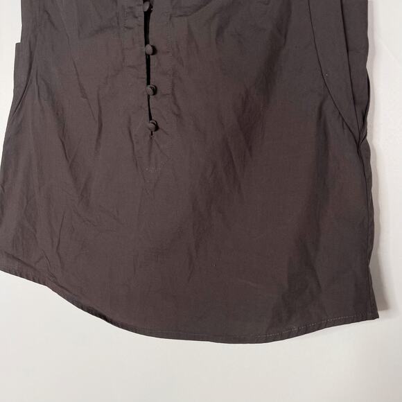Evereve XSmall Gray Cotton Poplin Top Half Button Front Bishop Collar Sleeveless - Picture 4 of 7